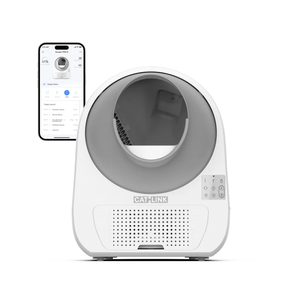 White CATLINK Scooper Luxury Pro-X CL-06 single-set manufacturer artwork, enclosed rotating globe. Product render, not a hands-on photograph.