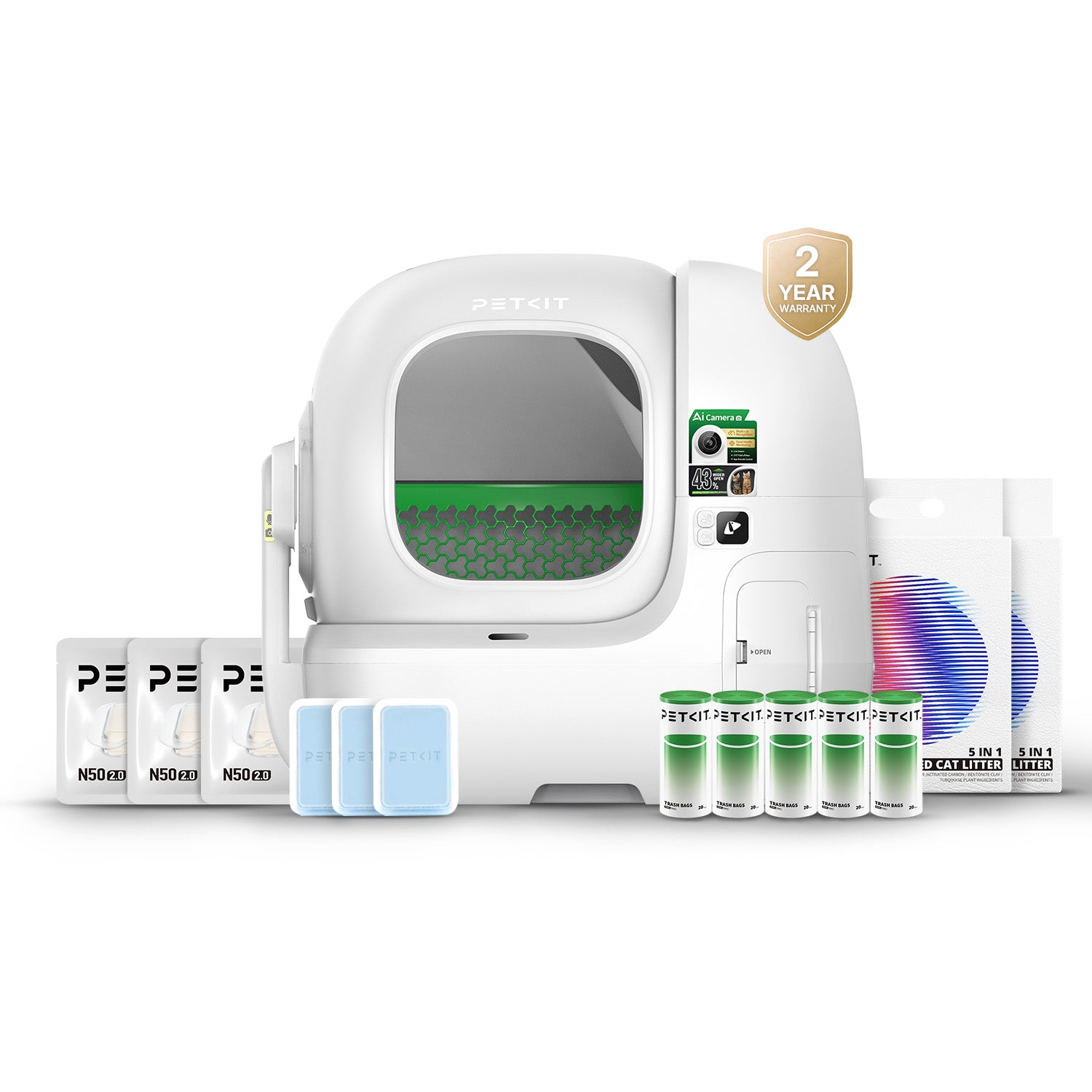 One Purobot Max Pro 2 shown with clumping litter, bag rolls and odor refills in the Starter Bundle artwork.