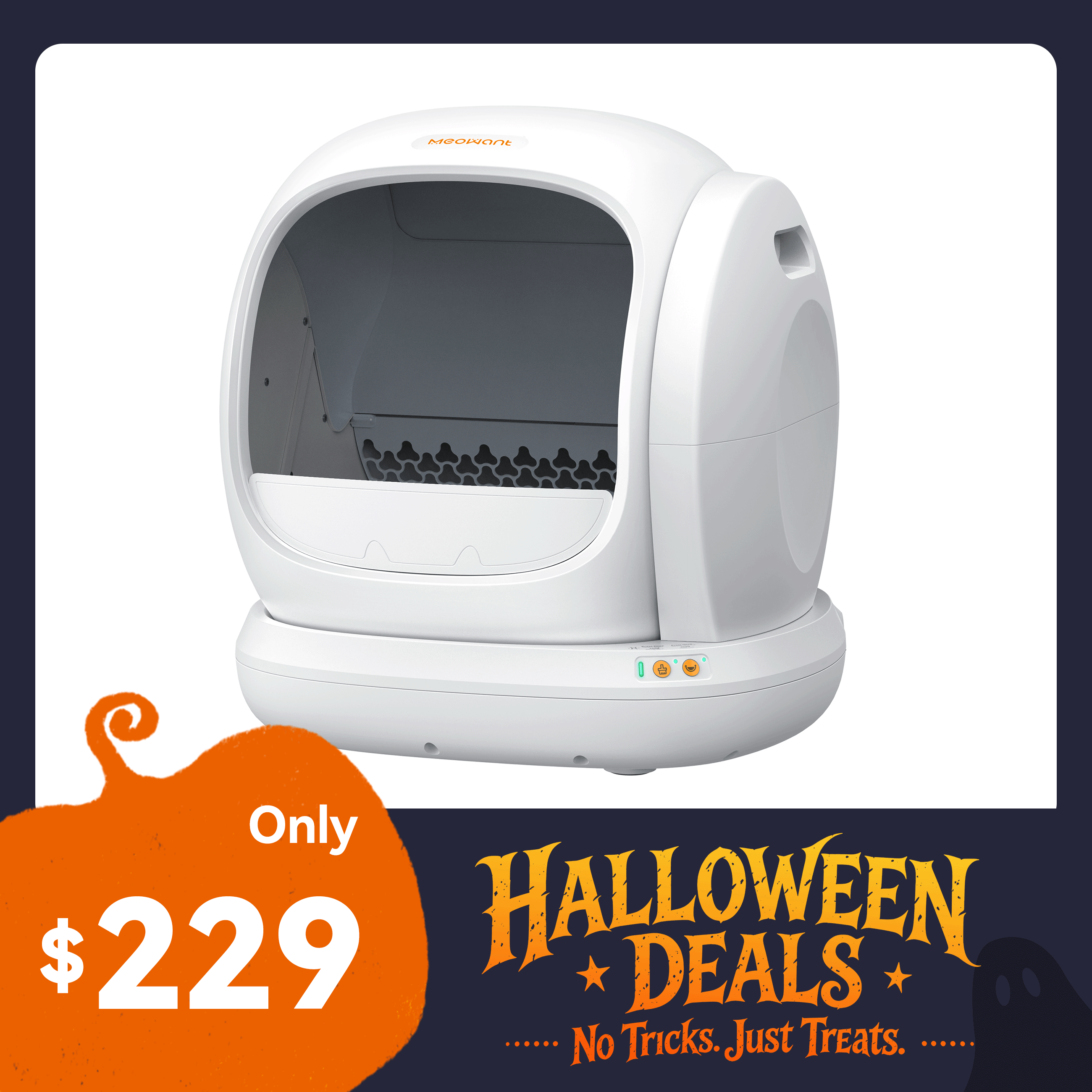 Meowant SC02 white enclosed rotating self-cleaning litter box, product-page image.
